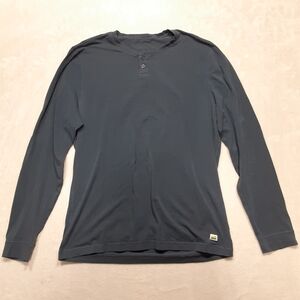 Vuori Mens Long Sleeve Ever Henley Sz.Large/Turquoise Blue/2 Button Elbow Patch